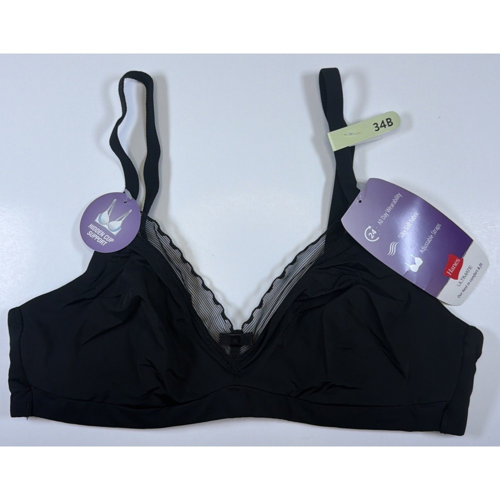 Hanes Ultimate Women's Silky Smooth Comfort Wirefree Bra DHHU31 Black 34B